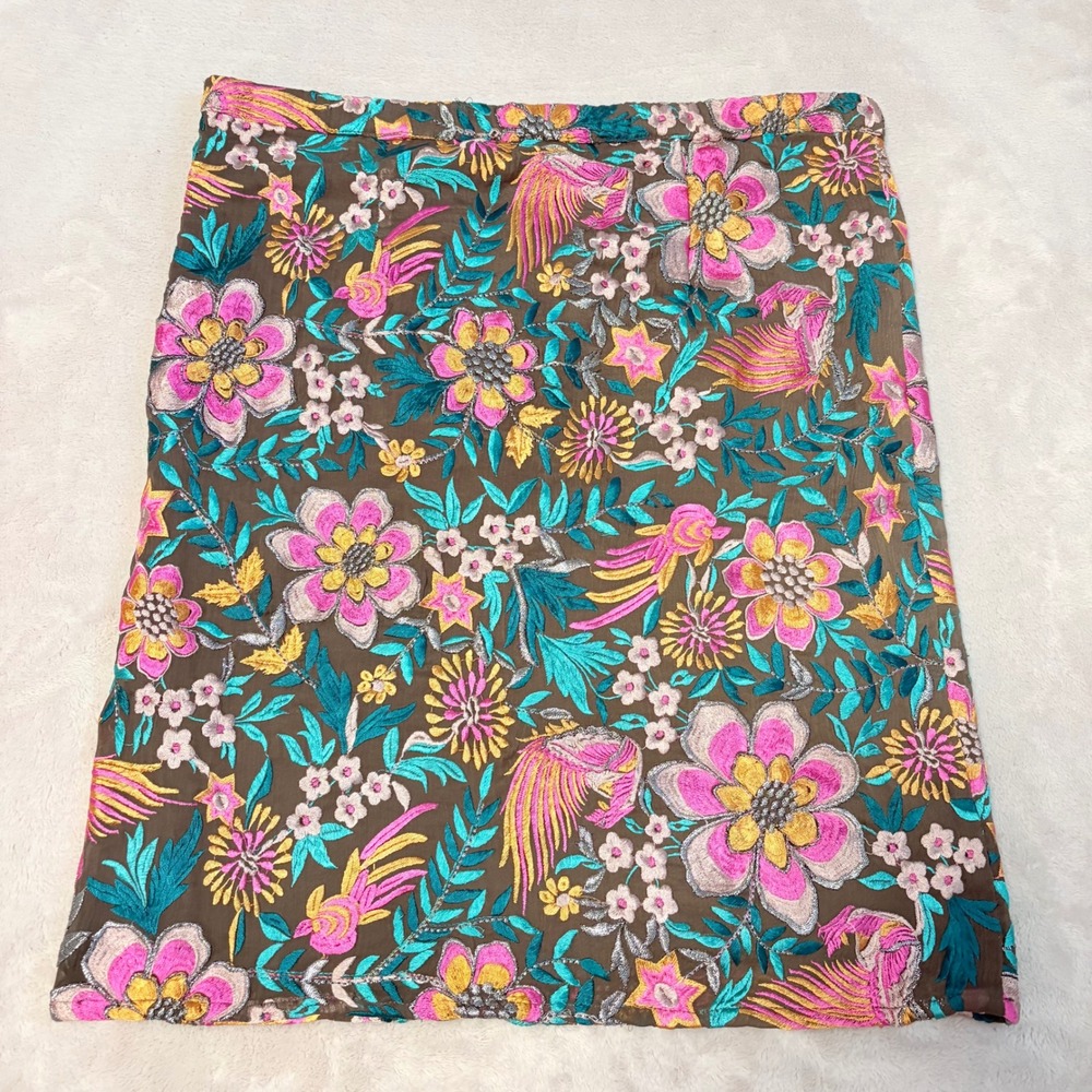 Baraschi Floral Embroidered Boho Skirt Women size 12 Boho Lined